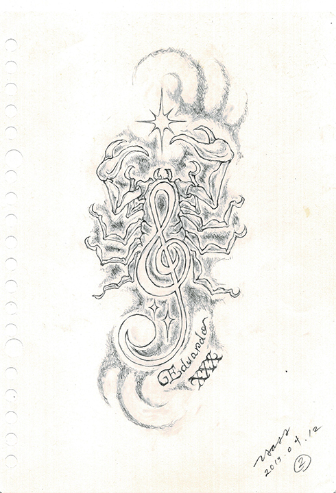 Treble clef scorpion tattoo original picture